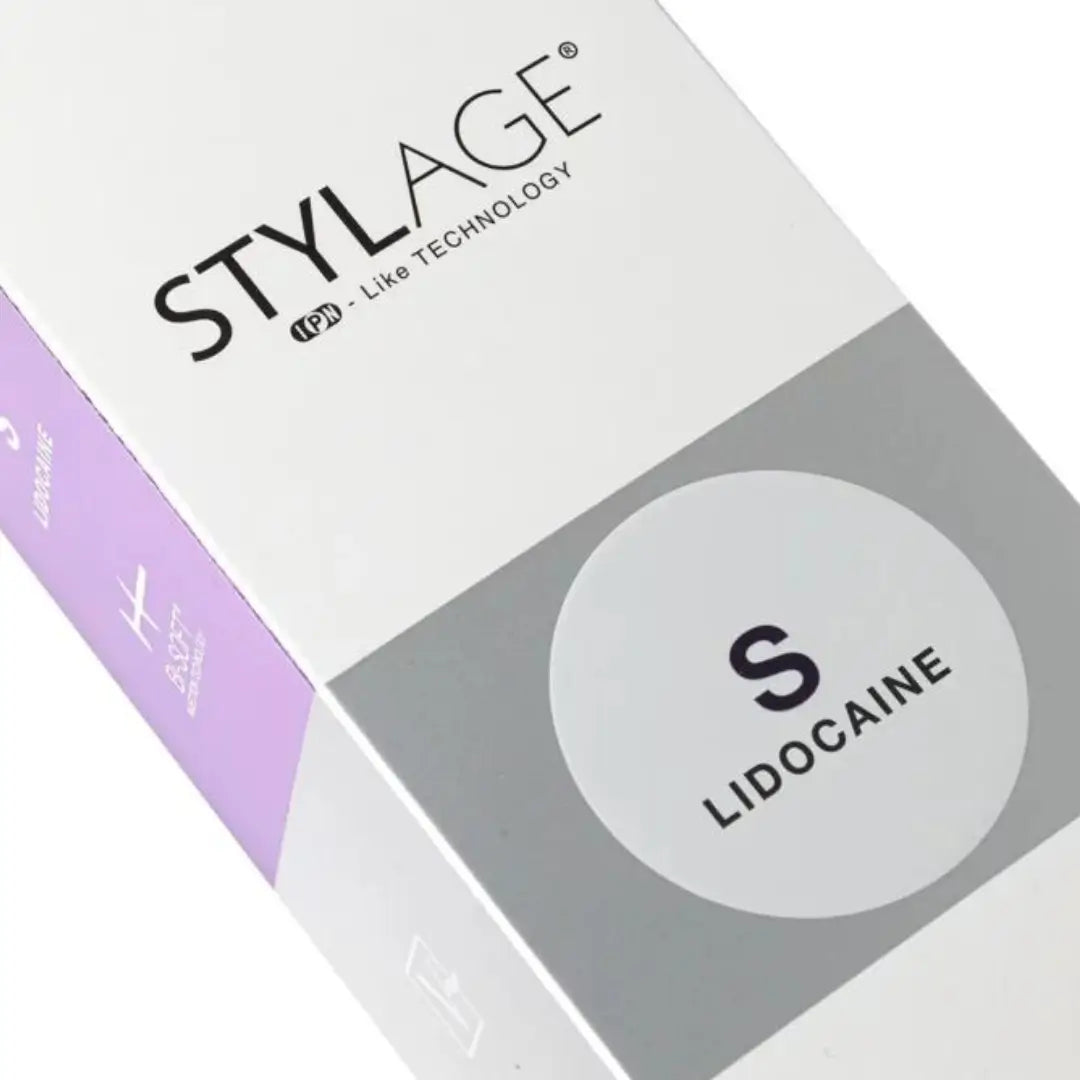 Detailed view of Stylage Bi-Soft S Lidocaine packaging label.