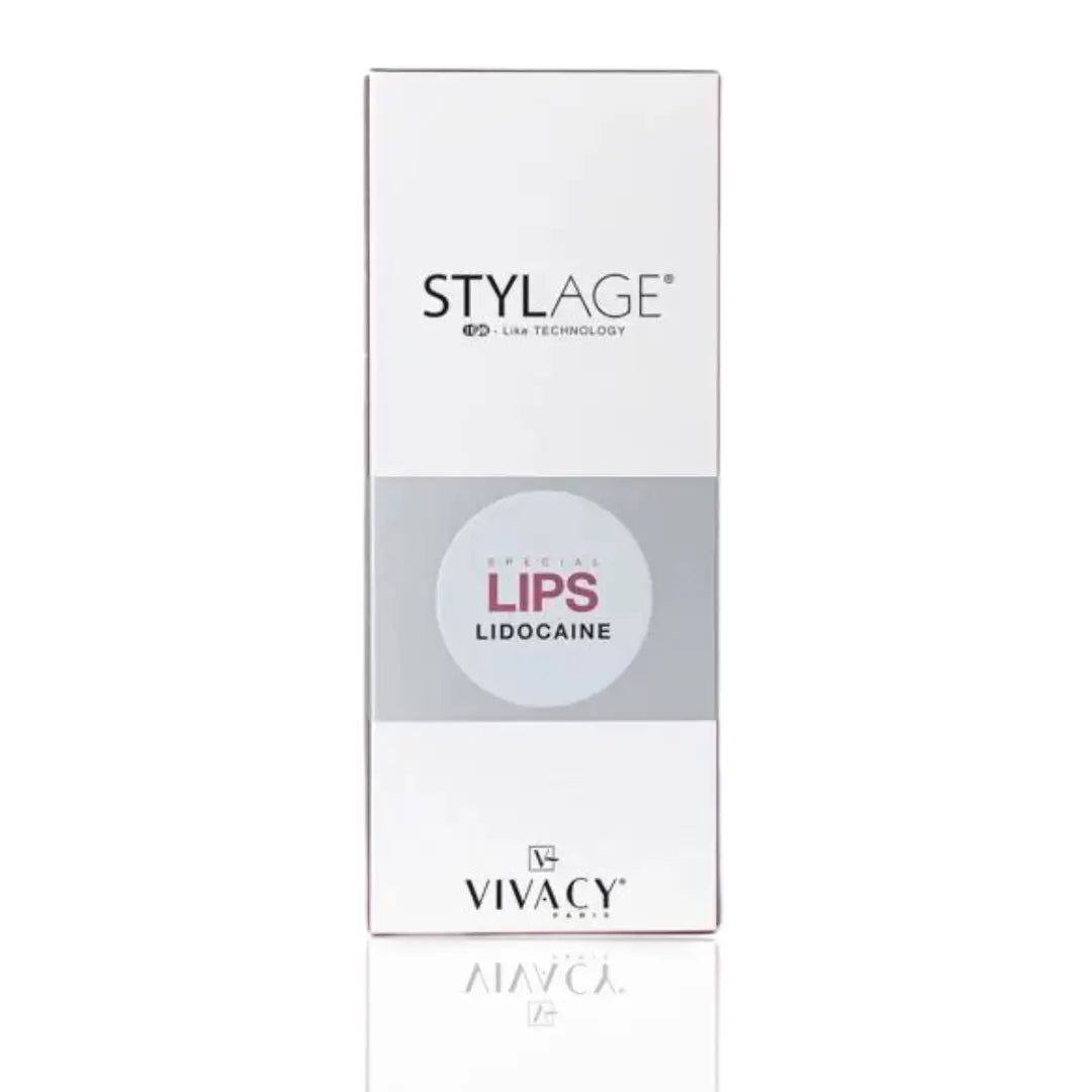 White and gray product box of Stylage Bi-Soft Special Lips Lidocaine, highlighting lip enhancement.