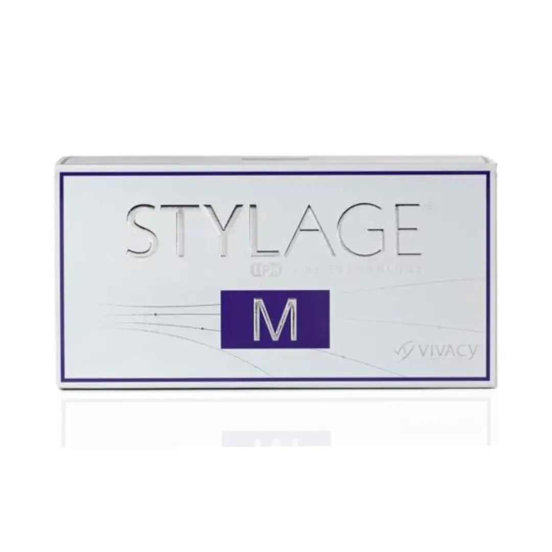 Close-up of Stylage M box highlighting the model identifier with detailed embossed design.