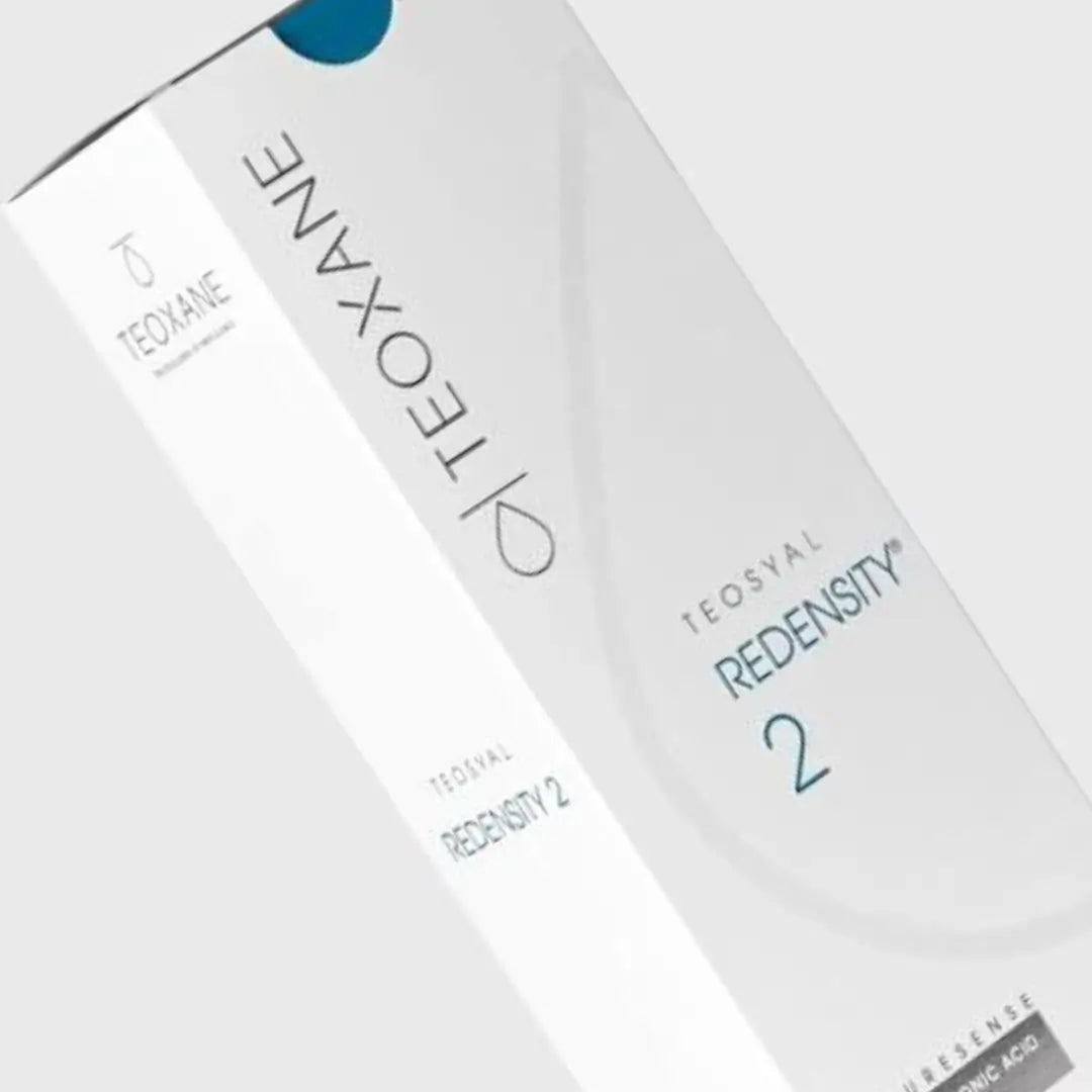 Teosyal Puresense Redensity 2 box, 2 x 1ml filler for improving the appearance of under-eye circles and hollow areas, shown in white and blue packaging.