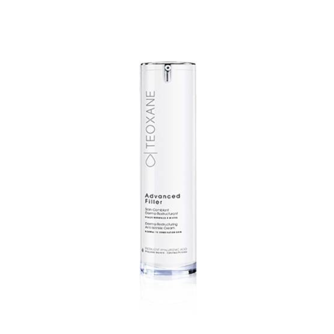 Teoxane Advanced Filler for normal to combination skin, 50ML bottle with hyaluronic acid to hydrate and reduce wrinkles.