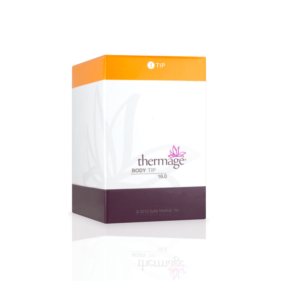 Thermage Body Frame Tip 16.0cm2 packaging, a disposable tip with 500 REP for large body areas like abdomen and thighs.