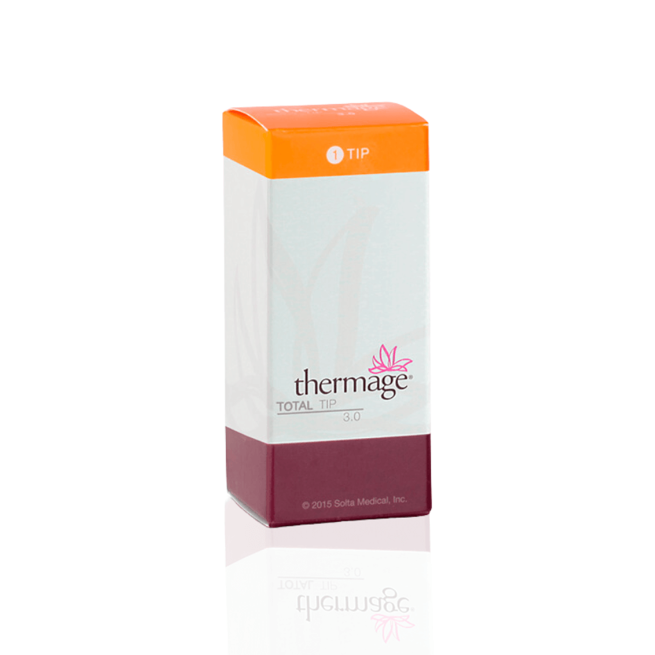 Thermage Body Frame Total Tip 3.0cm2 packaging, a disposable tip with 1200 REP for face, neck, and body treatments.