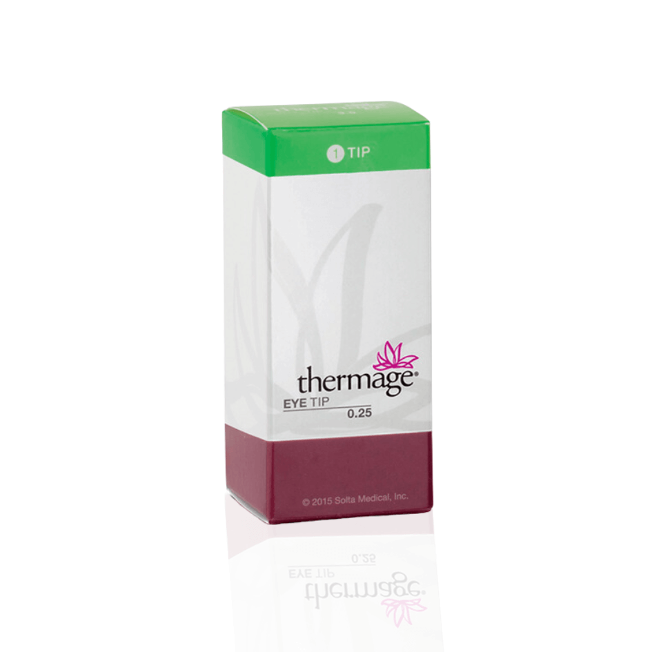 Thermage Eye Tip 0.25cm² ST packaging, designed for upper and lower eyelid skin tightening with 450 pulse capacity.