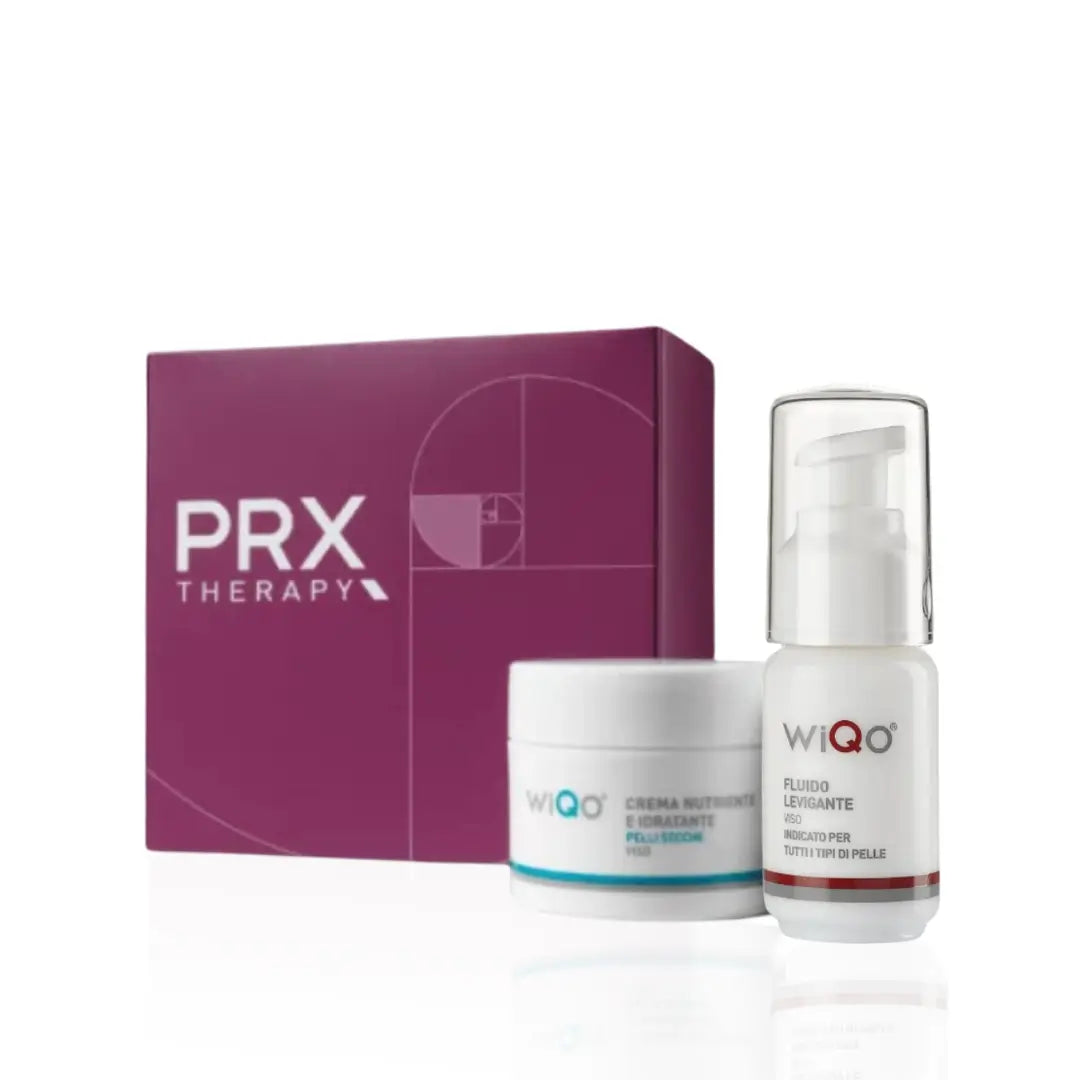 WiQo PRX Therapy Kit with two creams, includes Nourishing and Moisturizing Cream 50ml and Smoothing Face Fluid 30ml, for post-aesthetic treatment care.